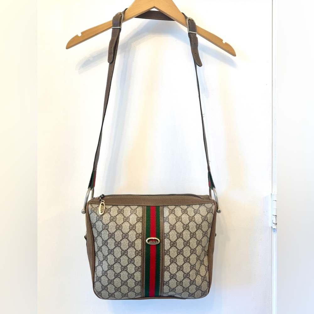 Gucci Vintage Monogram Crossbody Bag Sherry Web Stripe GG Supreme Coated Canvas - Picture 6 of 17